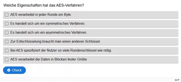 Lernspiel: B5-5 AES-Verschlüsselung. Quiz zum Video