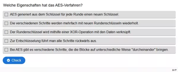 Lernspiel: B5-5 Operationen bei der AES-Verschlüsselung Quiz zum Video