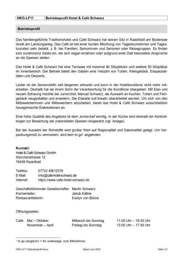 Unterrichtsbaustein: Betriebsprofil Lernfeld 11 (PDF, barrierefrei)