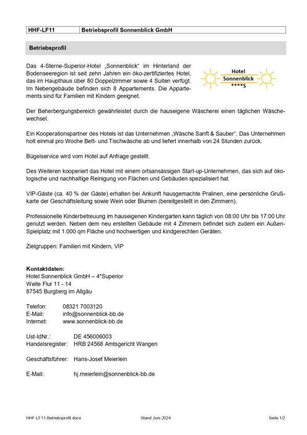 Unterrichtsbaustein: Betriebsprofil Lernfeld 11 (PDF, barrierefrei)