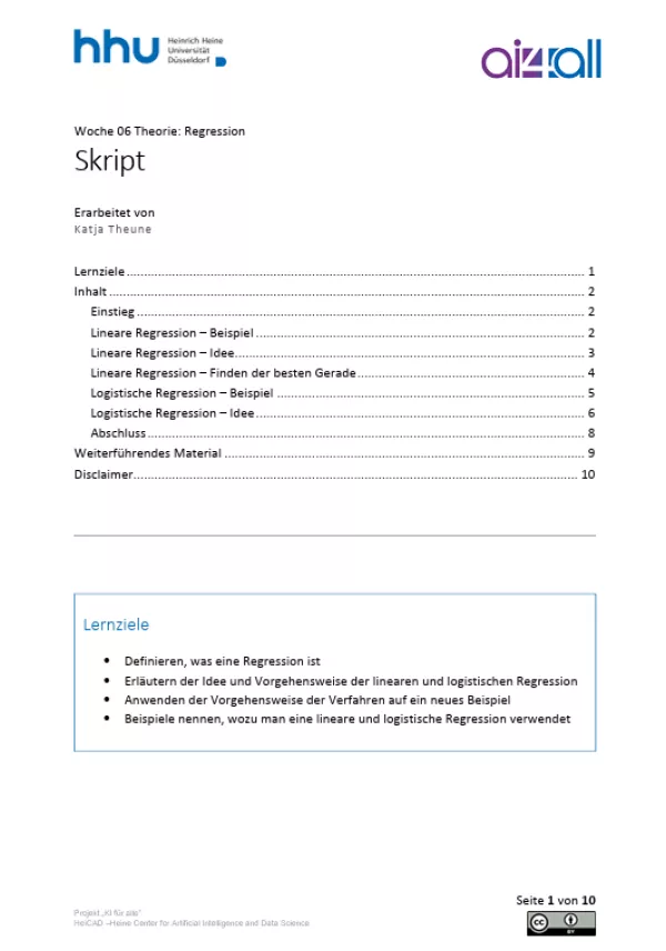 Kurs: Woche 6 | Theorie | Regression (PDF)