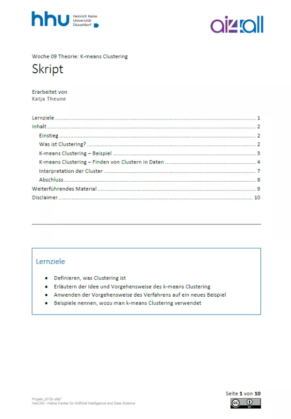 Kurs: Woche 9 | Theorie | k-means Clustering (PDF)
