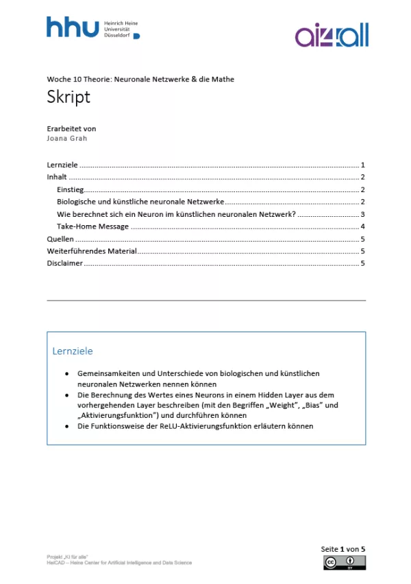 Kurs: Woche 10 | Theorie | Neuronale Netzwerke &amp; die Mathe (PDF)