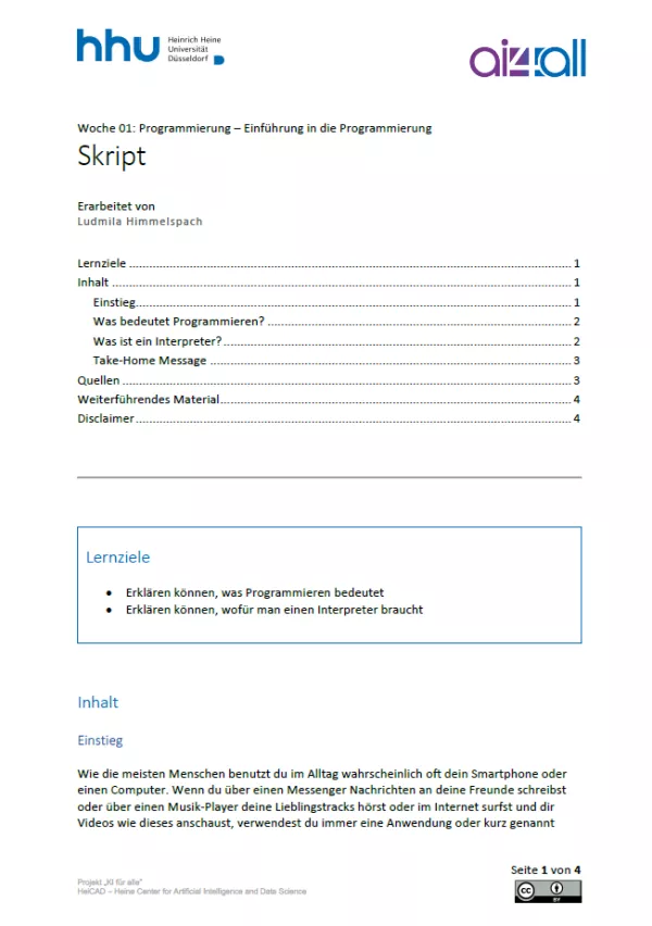 Kurs: Woche 1 | Programmierung | Einführung in die Programmierung (PDF)