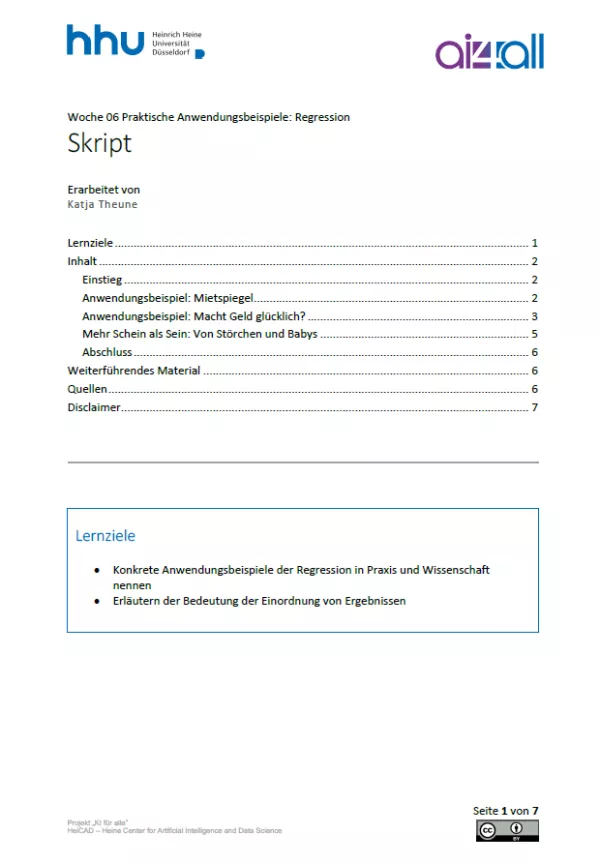 Kurs: Woche 6 | Anwendungsbeispiele | Regression (PDF)