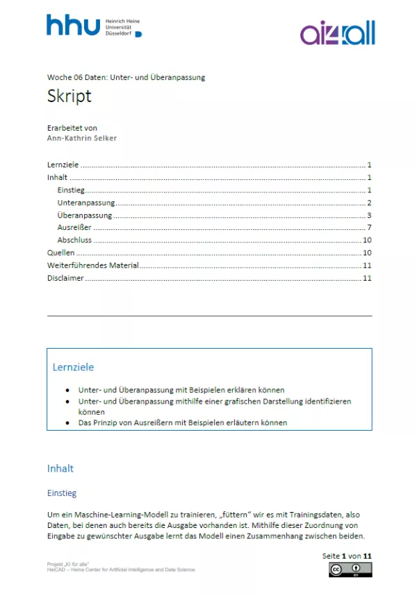 Kurs: Woche 6 | Daten | Unter- und Überanpassung (PDF)