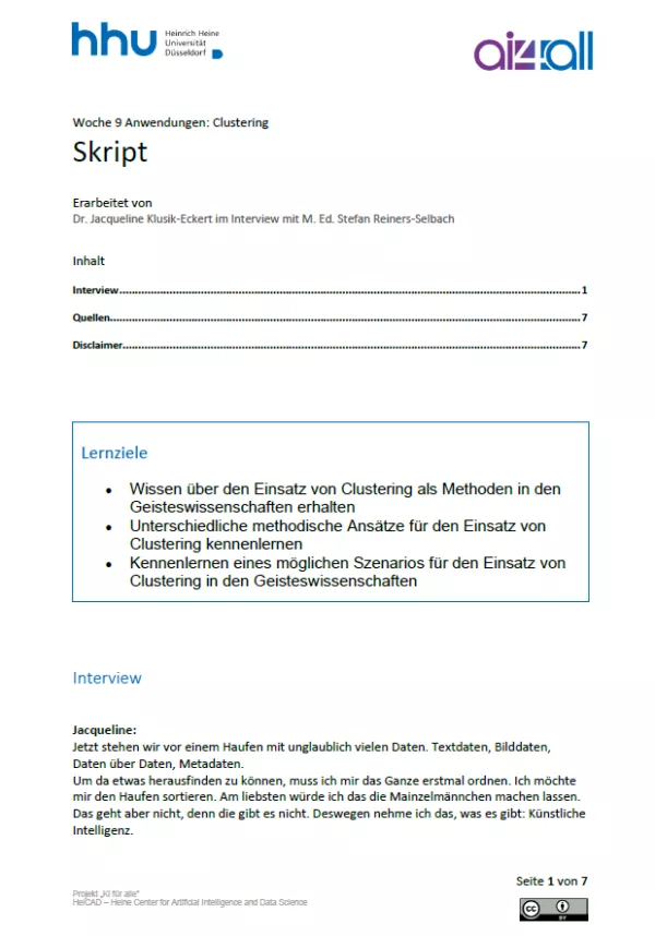 Kurs: Woche 9 | Anwendungsbeispiele | Clustering (PDF)