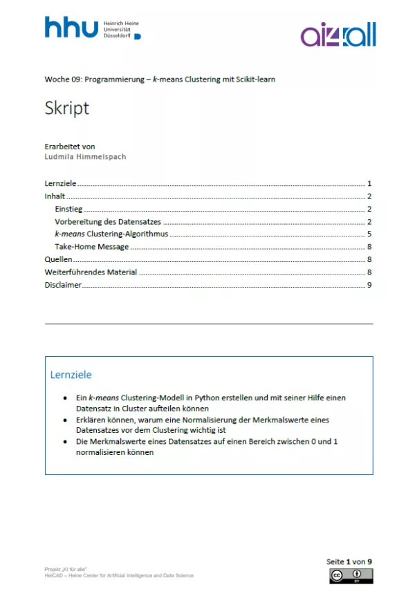 Kurs: Woche 9 | Programmierung | k-means Clustering mit Scikit-learn (PDF)