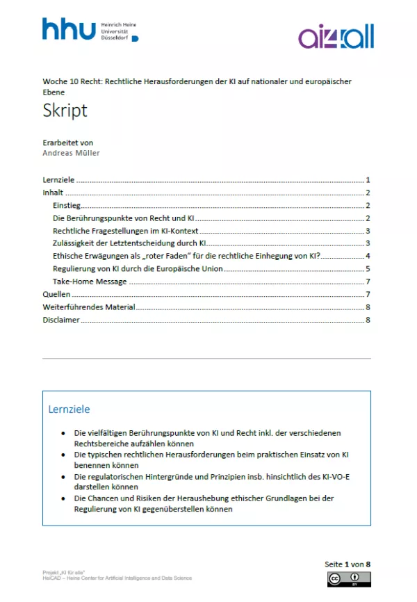 Kurs: Woche 10 | Recht | Rechtliche Herausforderungen der KI auf nationaler und europäischer Ebene (PDF)
