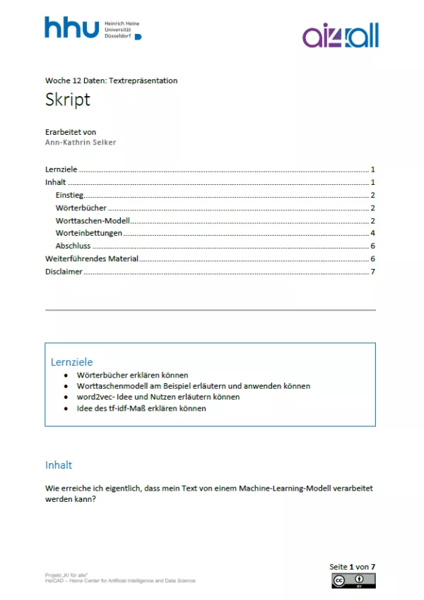 Kurs: Woche 12 | Daten | Textrepräsentation (PDF)