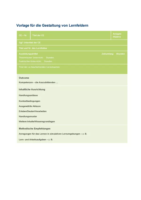 Unterrichtsplanung: Handreichung für die Pflegeausbildung am Lernort Pflegeschule | Vorlage für die Gestaltung von LF