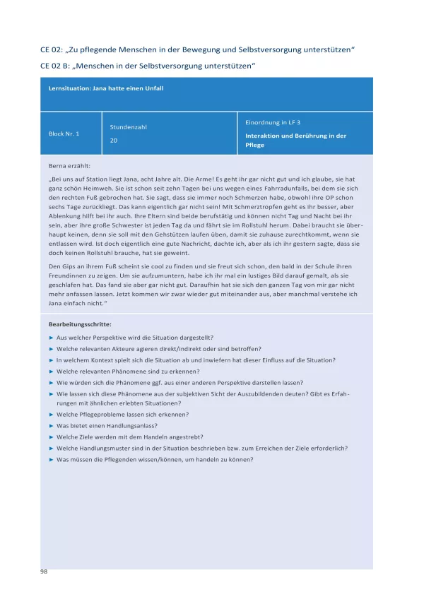 Unterrichtsplanung: Handreichung für die Pflegeausbildung am Lernort Pflegeschule | Beispiel 1 für LS CE02 B