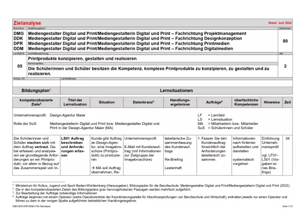 Unterrichtsplanung: Zielanalyse - Lernfeld 5 - Printprodukte konzipieren, gestalten und realisieren - (PDF, barrierefrei)