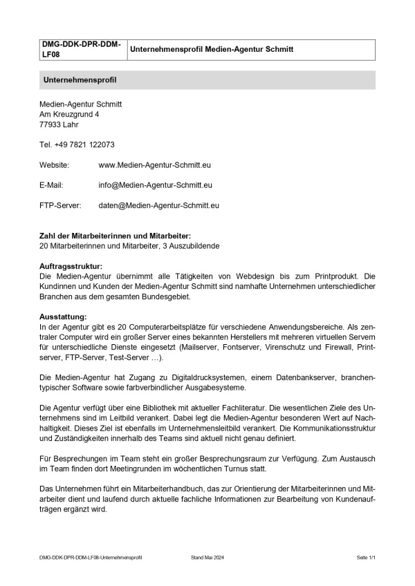 Unterrichtsbaustein: Unternehmensprofil - Lernfeld 8 (DOCX)