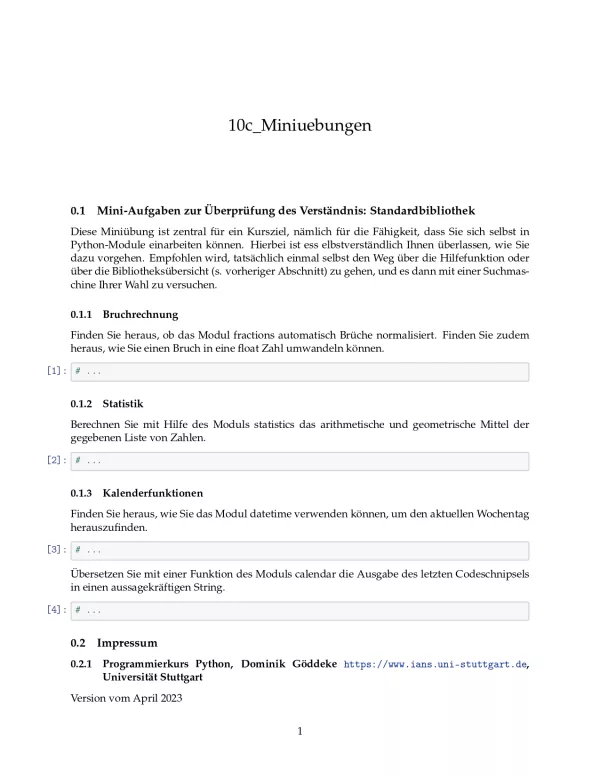 Ubung: E10c Miniübungen: Module - Pythonkurs (PDF)