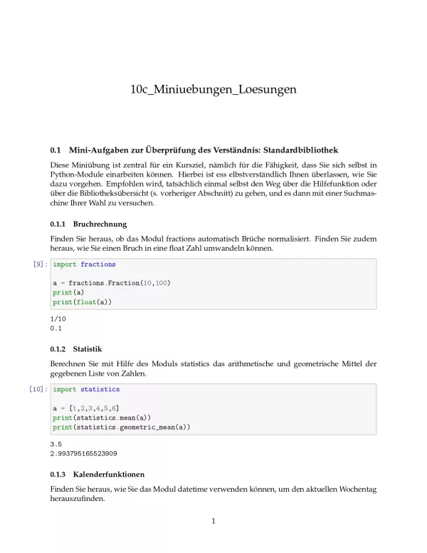 Ubung: E10c Miniübungen: Module Lösungen - Pythonkurs (PDF)