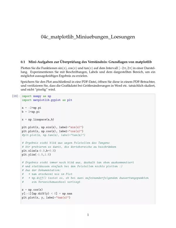 Ubung: G4c matplotlib: Miniübungen: Grundlagen Lösungen - Pythonkurs (PDF)