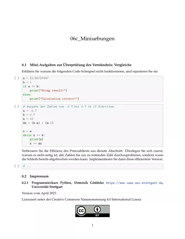 Ubung: C6c Miniübungen: Vergleiche zwischen elementaren Datentypen - Pythonkurs (ZIP)