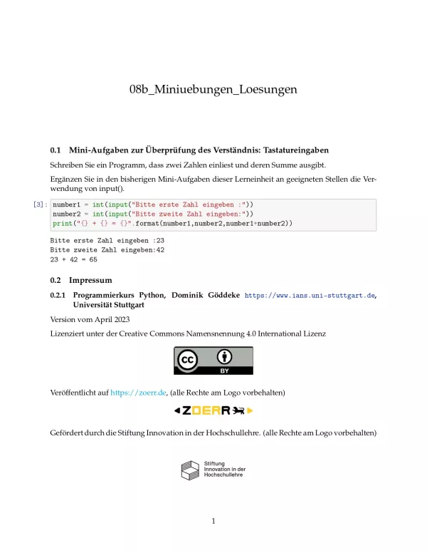 Ubung: B8b Miniübungen: Tastatureingaben Lösungen - Pythonkurs (PDF)