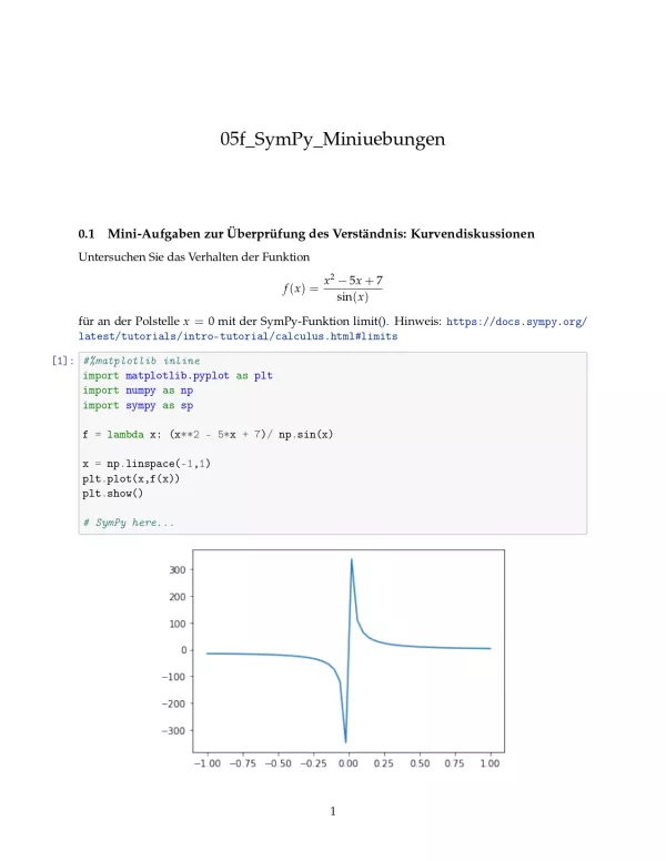 Ubung: G5f SymPy: Miniübungen: Kurvendiskussion - Pythonkurs (PDF)