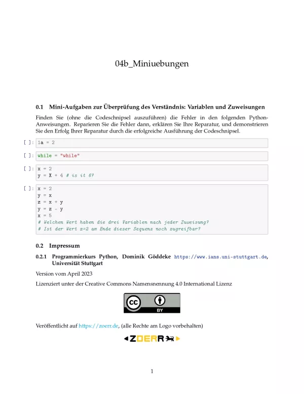 Ubung: B4b Miniübungen: Variablen und Zuweisungen - Pythonkurs (ZIP)