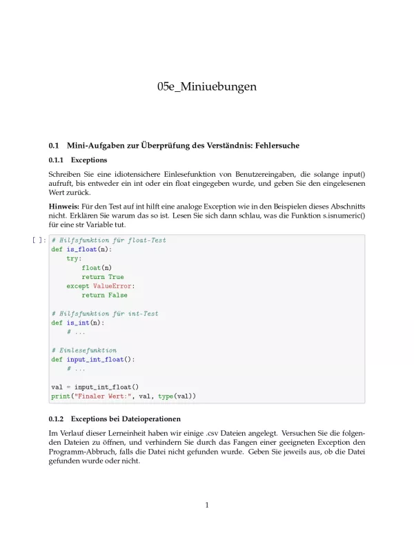 Ubung: F5e Miniübungen: Fehlersuche und Fehlerbehandlung - Pythonkurs (PDF)