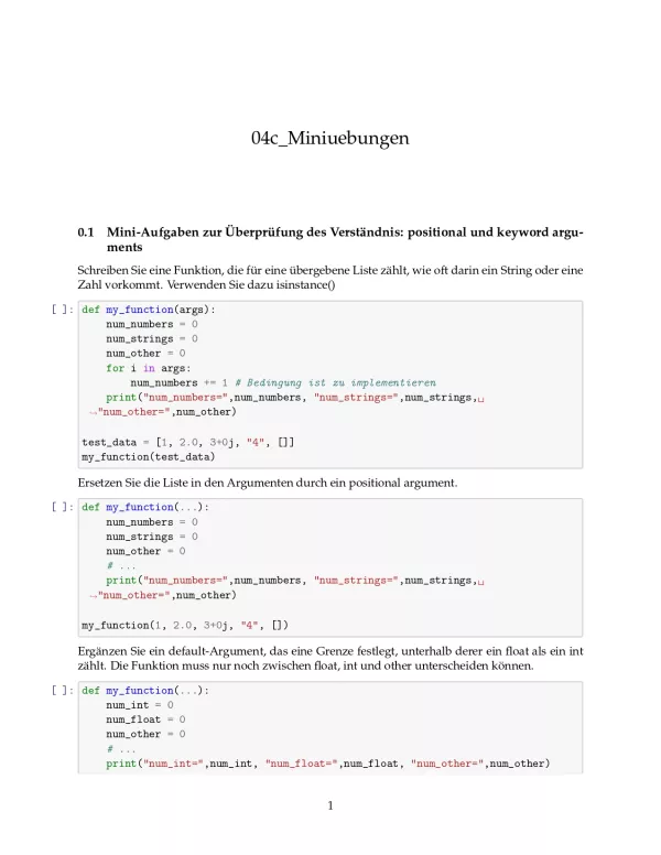 Ubung: E4c Miniübungen: variable Anzahl von Argumenten - Pythonkurs (ZIP)