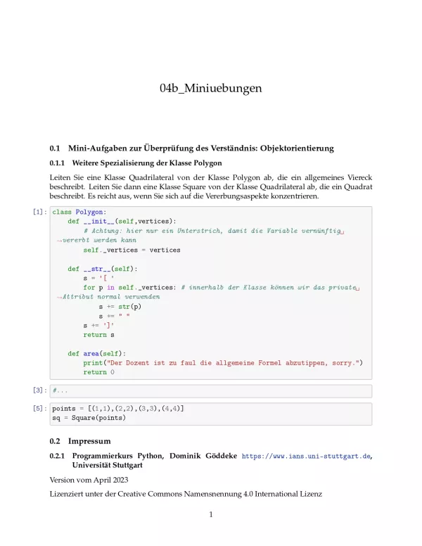 Ubung: H4b Miniübungen: Vererbung - Pythonkurs (PDF)