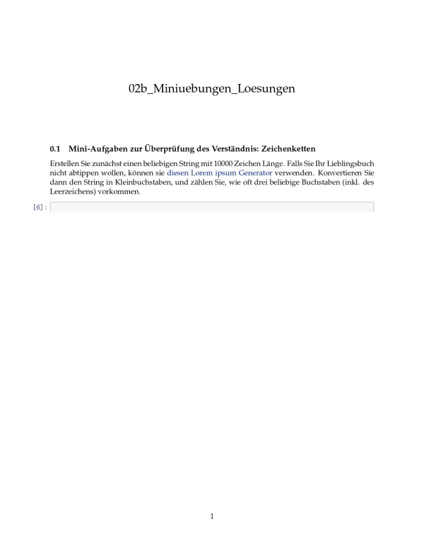 Ubung: D2b Miniübungen: Zeichenketten Lösungen - Pythonkurs (PDF)