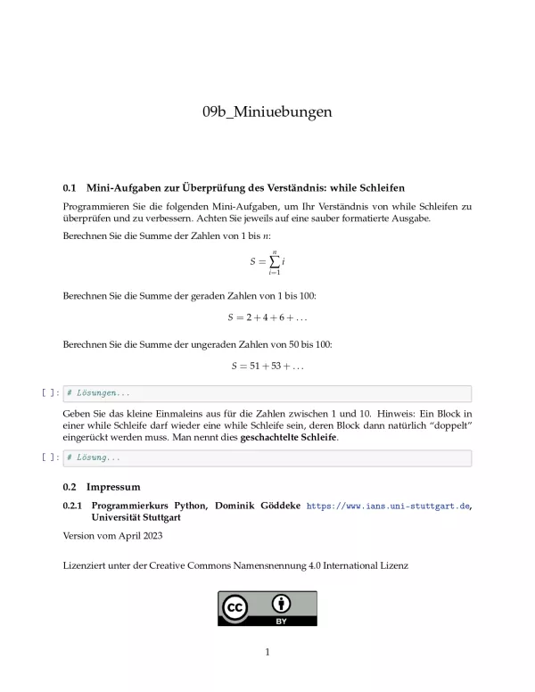 Ubung: B9b Miniübungen: while-Schleife - Pythonkurs (PDF)