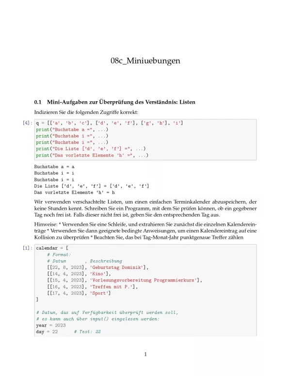 Ubung: C8c Miniübungen: Listen und Sequenzdatentypen - Pythonkurs (PDF)