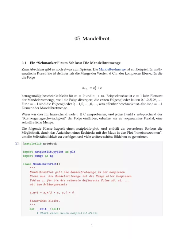Unterrichtsbaustein: H5 Beispiel: Mandelbrotmenge - Pythonkurs (PDF)