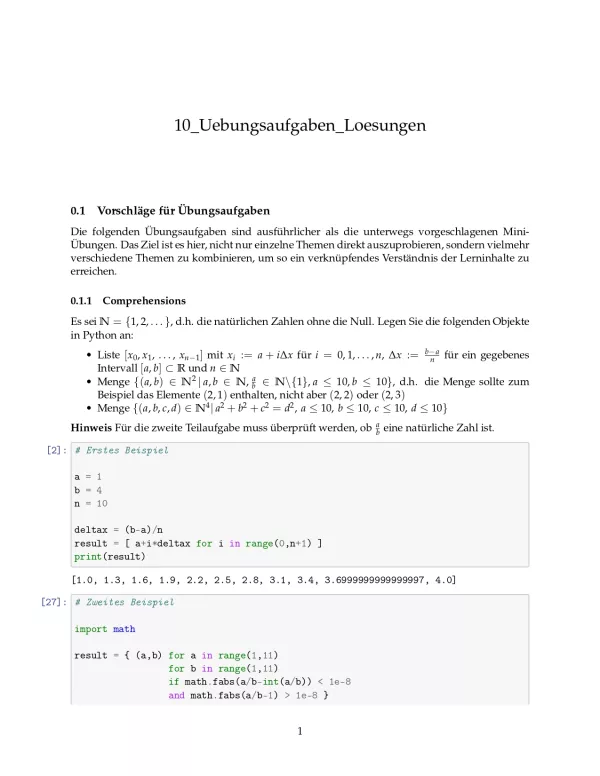 Ubung: D10b Größere Übungsaufgaben Lösungen - Pythonkurs (PDF)