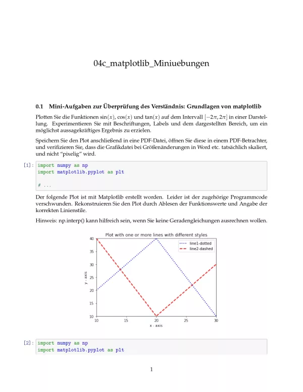 Ubung: G4c matplotlib: Miniübungen: Grundlagen - Pythonkurs (PDF)