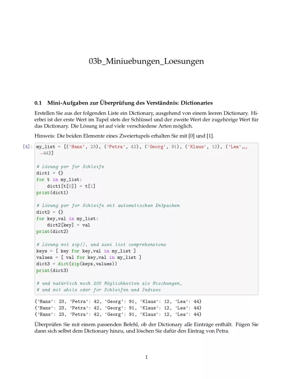 Ubung: D3b Miniübungen: Dictionaries Lösungen - Pythonkurs (PDF)