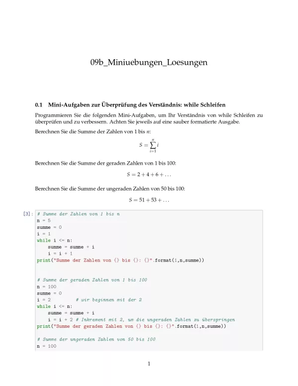 Ubung: B9b Miniübungen: while-Schleife Lösungen - Pythonkurs (PDF)