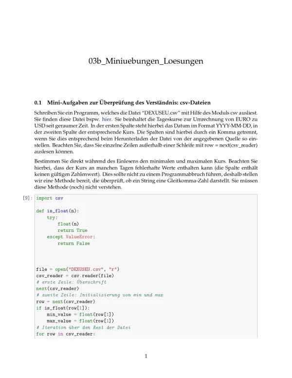 Ubung: F3b Miniübungen: CSV-Dateien Lösungen - Pythonkurs (PDF)