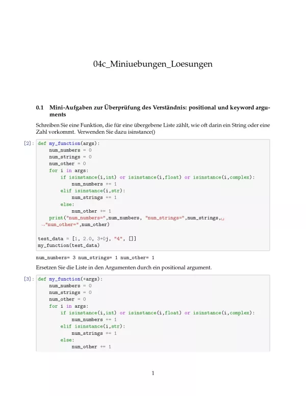 Ubung: E4c Miniübungen: variable Anzahl von Argumenten Lösungen - Pythonkurs (PDF)