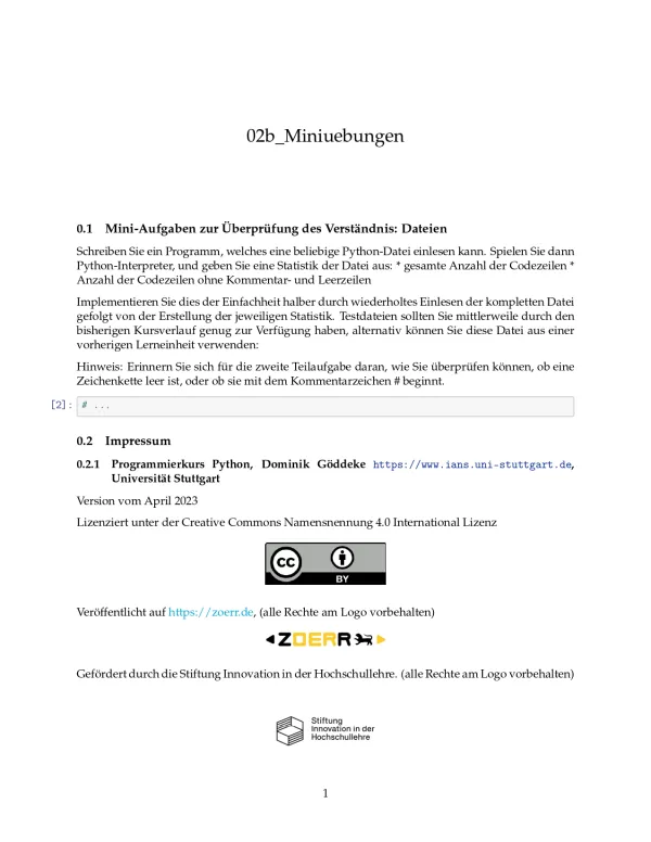 Ubung: F2b Miniübungen: Lesen und Schreiben von Dateien - Pythonkurs (ZIP)
