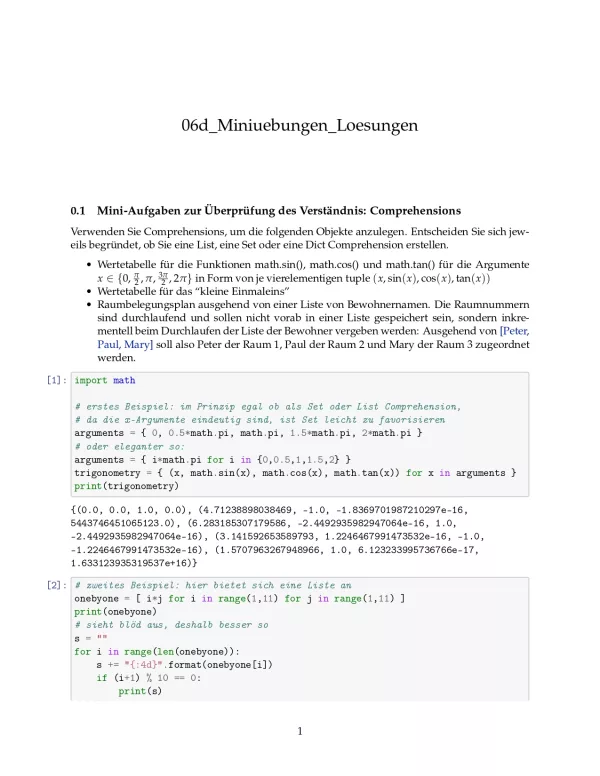 Ubung: D6d Miniübungen: Comprehensions Lösungen - Pythonkurs (PDF)