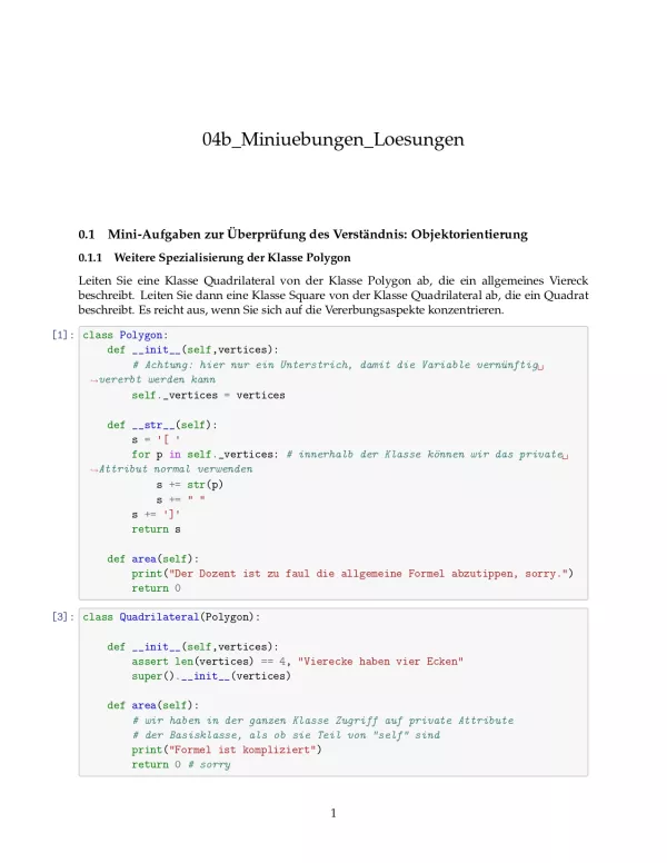 Ubung: H4b Miniübungen: Vererbung Lösungen - Pythonkurs (PDF)