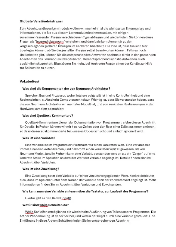 Unterrichtsbaustein: B11a Globale Verständnisfragen - Pythonkurs