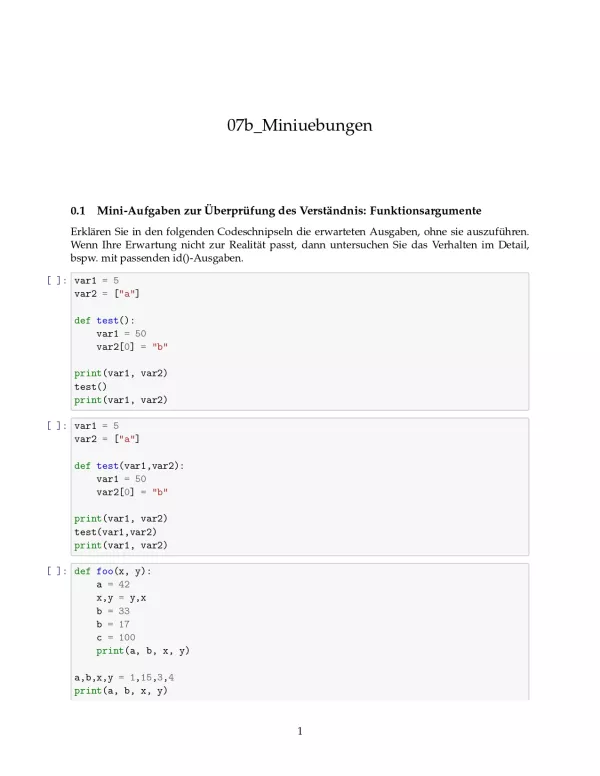 Ubung: E7b Miniübungen: mutable und immutable Argumente - Pythonkurs (PDF)