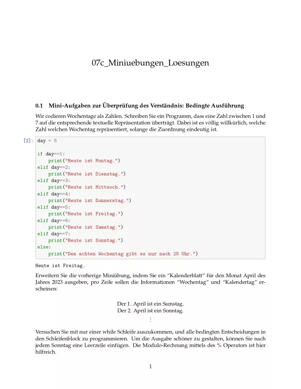 Ubung: C7c Miniübungen: Bedingte Ausführung Lösungen - Pythonkurs (PDF)