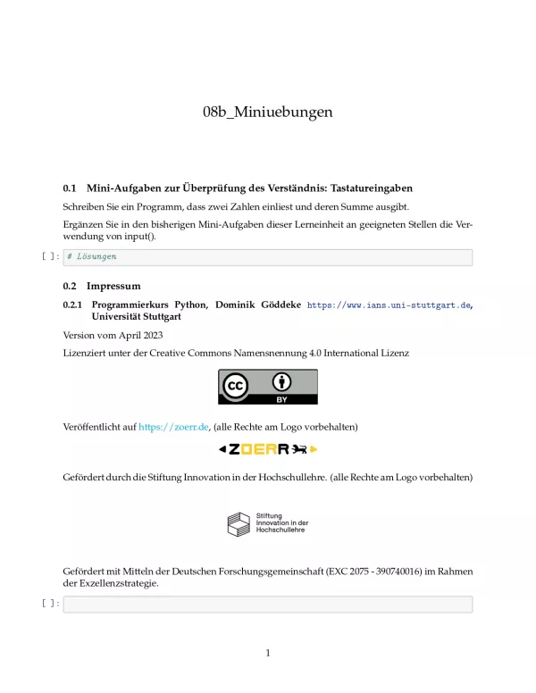 Ubung: B8b Miniübungen: Tastatureingaben - Pythonkurs (PDF)