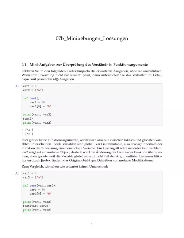 Ubung: E7b Miniübungen: mutable und immutable Argumente Lösungen - Pythonkurs (PDF)