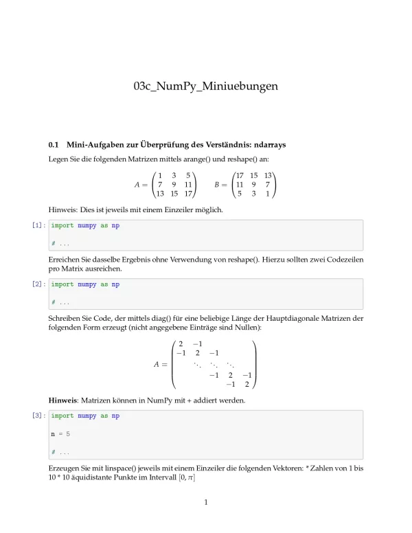 Ubung: G3c NumPy: Miniübungen: ndarrays - Pythonkurs (ZIP)