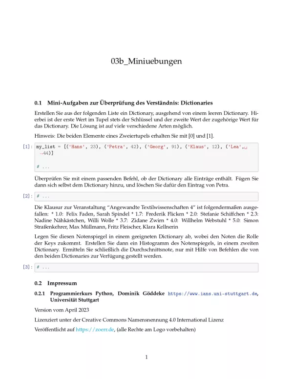 Ubung: D3b Miniübungen: Dictionaries - Pythonkurs (PDF)