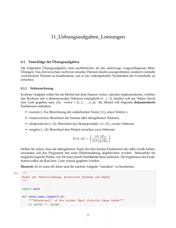 Ubung: E11b Größere Übungsaufgaben Lösungen - Pythonkurs (PDF)