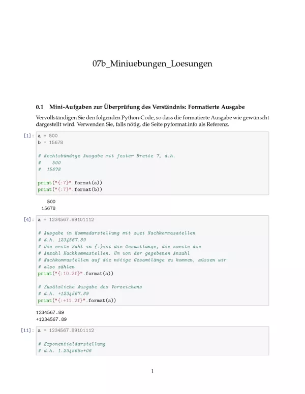 Ubung: B7b Miniübungen: Formatierte Ausgabe Lösungen - Pythonkurs (PDF)